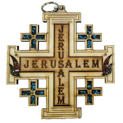 Handmade Jerusalem Cross with Semi-Precious Stones Wall Decor Jerusalem 6 inch