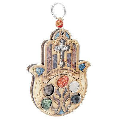 Hamsa Wall Décor with Semi-Precious Stones and Crucifix Christianity amulet 5.2`