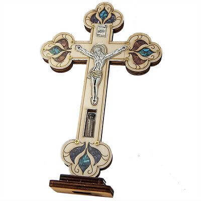 Handmade Crucifix with Semi-Precious Stones and Holy Soil from Jerusalem 8.3``