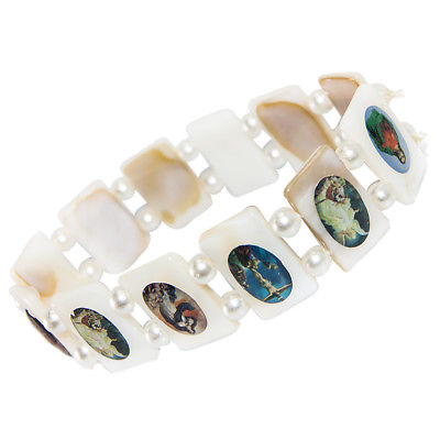 Stretch Elastic Bracelet Religious Pearl With Images of Saints from Holy Land