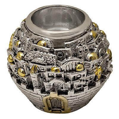 Candle Holders Jerusalem Ball Silver 925 Electroforming 2 pcs Holy Land Gifts - Holy Land Store