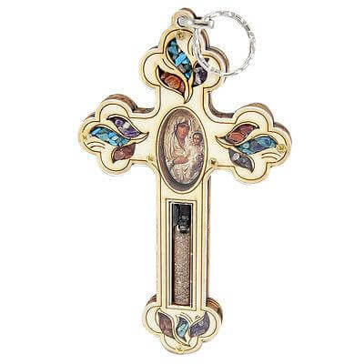 Handmade Cross with Semi-Precious Stones  and Holy Soil from Jerusalem 5.5 inch-1