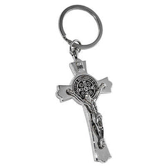 Metal Key Chain Ring Cross Crucifixion w/St. Benedict Medal 4,3"