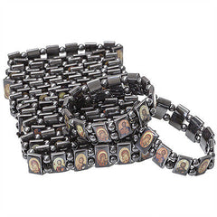 Set 12 pcs Orthodox Religious Black Hematite Bracelet With Christian Icons - Holy Land Store