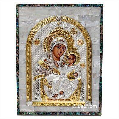 Biblical Icon Bethlehem Virgin Mary Mother of Pearln Hand Made HolyLand 10.3" - Holy Land Store