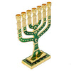 Image of Menorah Seven-branched Candle Holder Jerusalem Green Enamel Israel Judaica 4.7"