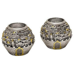 Candle Holders Jerusalem Ball Silver 925 Electroforming 2 pcs Holy Land Gifts - Holy Land Store