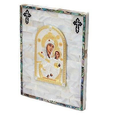 Biblical Icon Bethlehem Virgin Mary Mother of Pearln Hand Made Holy Land - Holy Land Store