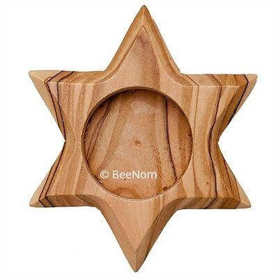 2 Star of David Olive Wood Candleholder Tea Candle from Bethlehem Hand Made - Holy Land Store