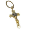 Image of Gold-Plated Key Chain Ring Cross Crucifixion w/ St Benedict Medal  Gift 4.3"