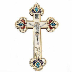 Handmade Crucifix Wood Cross with Semi-Precious Stones from Jerusalem 7.8``