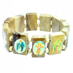Olive Wood Bracelet Judaica Religious Souvenir Bracelet with Icons of the Saints