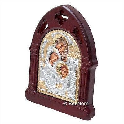 Biblical Icon the Holy Famile Sterling Silver Carved frame 6 x 4.5 " - Holy Land Store