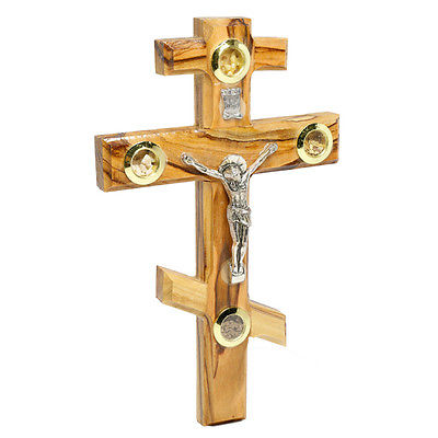 Olive Wood Wall Crucifix Orthodox relics from the Holy Land Jerusalem 6,3" 16 cm - Holy Land Store