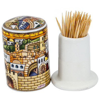 Toothpicks Holder With Traditional views of Jerusalem Gift from the Holy Land