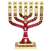 Image of Menorah Seven-branched Candle Holder Jerusalem Red Enamel Israel Judaica 4.7"