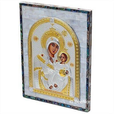 Biblical Icon Bethlehem Virgin Mary Mother of Pearln Hand Made HolyLand 10.3" - Holy Land Store