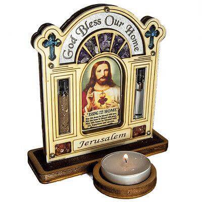 Candle Holder Icon Replica Handmade with Home Blessing with Semi-Precious Stones