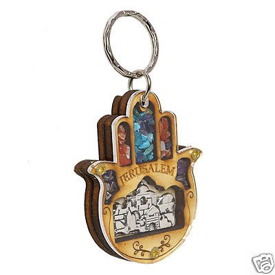 Key Chain Hamsa Handmade Amulet with panorama of Jerusalem from Holy land - Holy Land Store