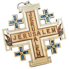 Handmade Jerusalem Cross with Semi-Precious Stones Wall Decor Jerusalem 6 inch
