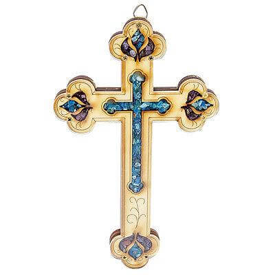 Handmade Cross with Semi-Precious Stones from Jerusalem Holy Land  7 inch