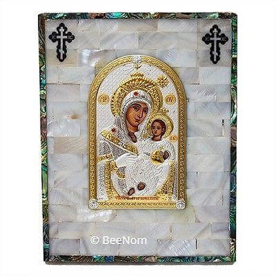 Biblical Icon Bethlehem Virgin Mary Mother of Pearln Hand Made Holy Land - Holy Land Store