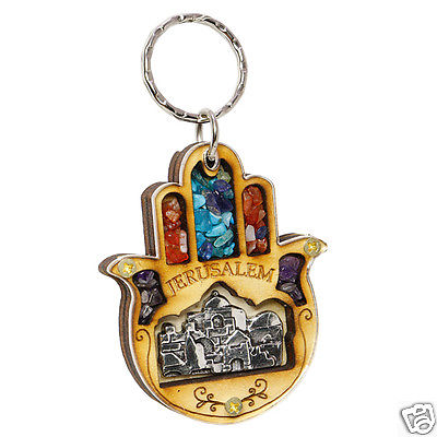 Key Chain Hamsa Handmade Amulet with panorama of Jerusalem from Holy land - Holy Land Store