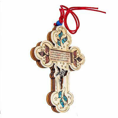 Handmade Cross with Semi-Precious Stones and Baby Baby Child from Israel 4.3``