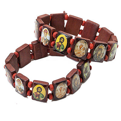 Lot 12 pcs Stretch Elastic Bracelet Religious Souvenir with Icons of the Saints - Holy Land Store