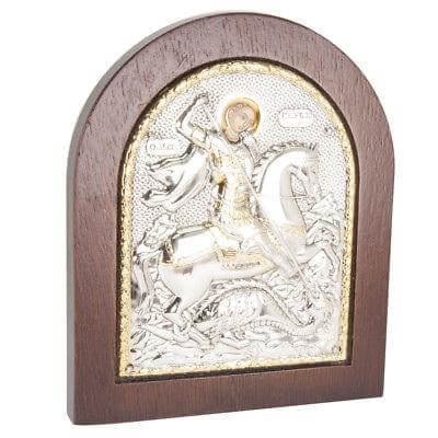 Biblical Icon icon of St. George the Victorious Sterling silver 925 13 x 11 cm - Holy Land Store