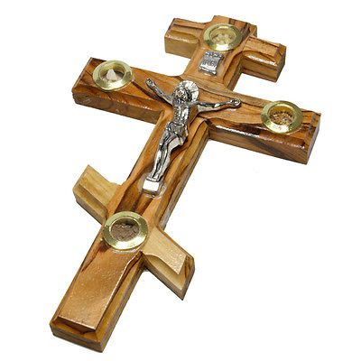 Olive Wood Wall Crucifix Orthodox relics from the Holy Land Jerusalem 6,3" 16 cm - Holy Land Store