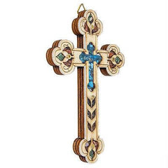 Handmade Cross with Semi-Precious Stones from Jerusalem Holy Land 5.4 inch