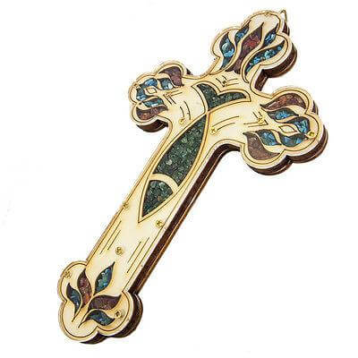 Handmade Cross with Semi-Precious Stones from Jerusalem Holy Land 8.5 inch