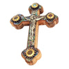 Image of Wall Cross Natural Olive Wood Crucifix w/ Mother of Pearl & Holy Soil from Jerusalem 5,2"