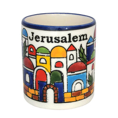 Handmade Souvenir Decorative Mug Jerusalem city Armenian Ceramics, Israel