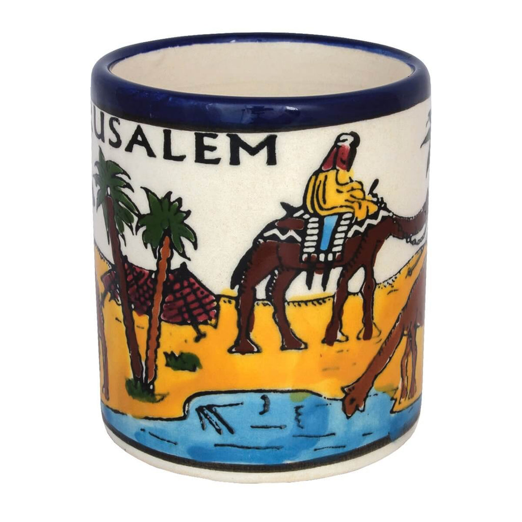 Handmade Decorative Cup Jerusalem & Camel, Armenian Ceramics Jerusalem