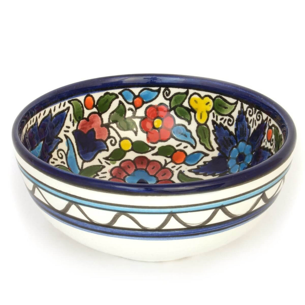 Armenian Ceramic Decorative Bowl 5 inch 12 cm Blue and Red with Flowers