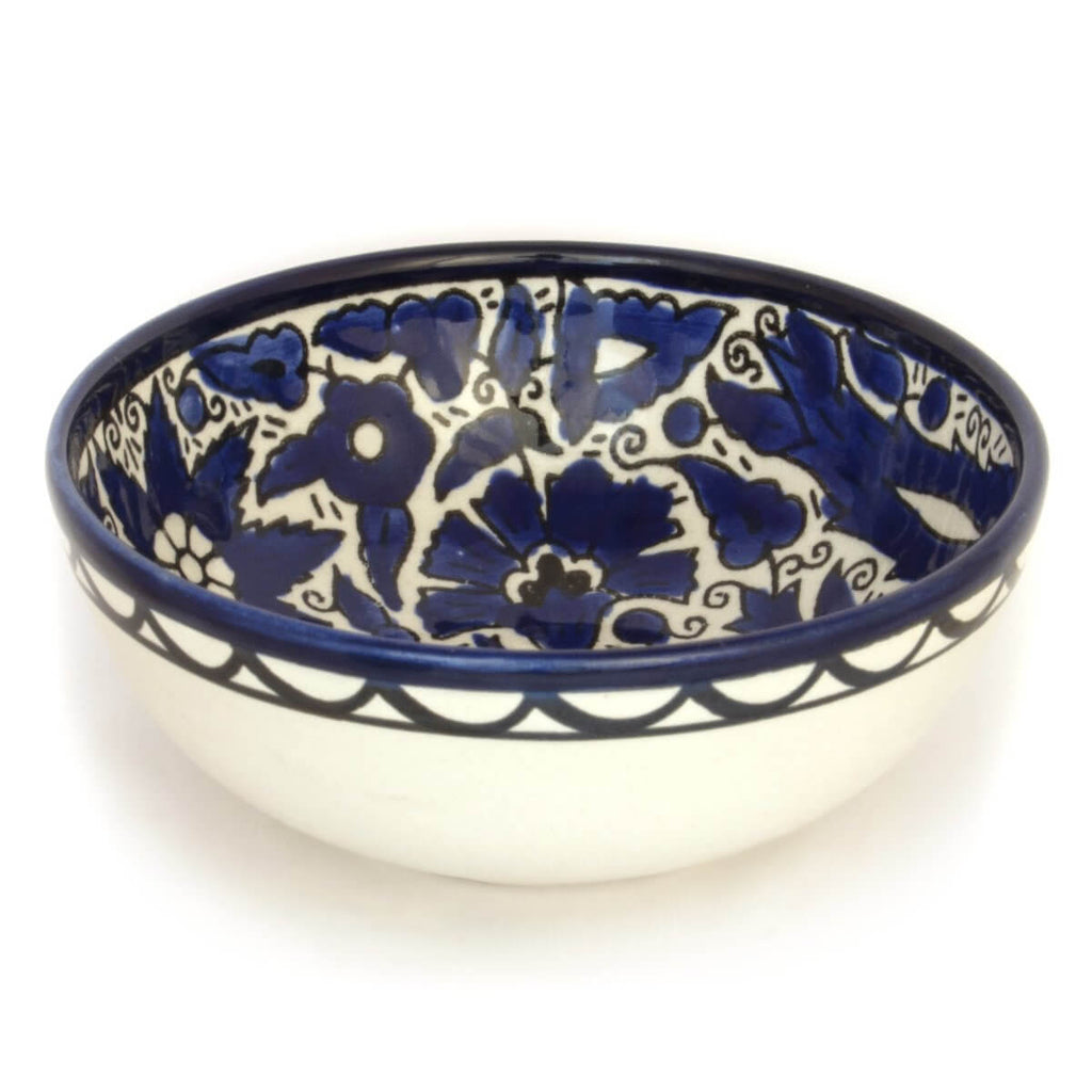 Armenian Ceramic Decorative Bowl 5 inch 12 cm with Blue Flowers and Leafs