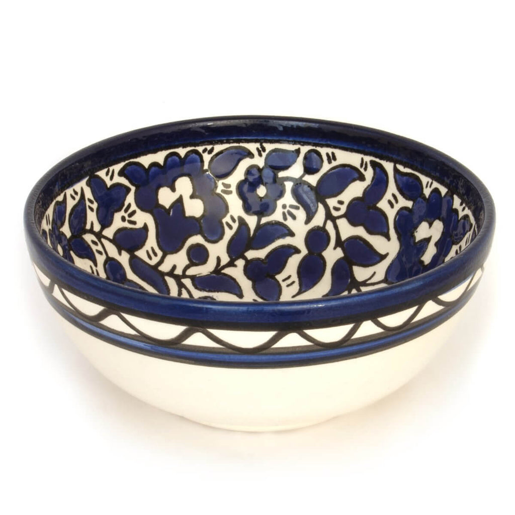 Armenian Ceramic Decorative Bowl with Blue Flowers and Leafs (3.54 inch)