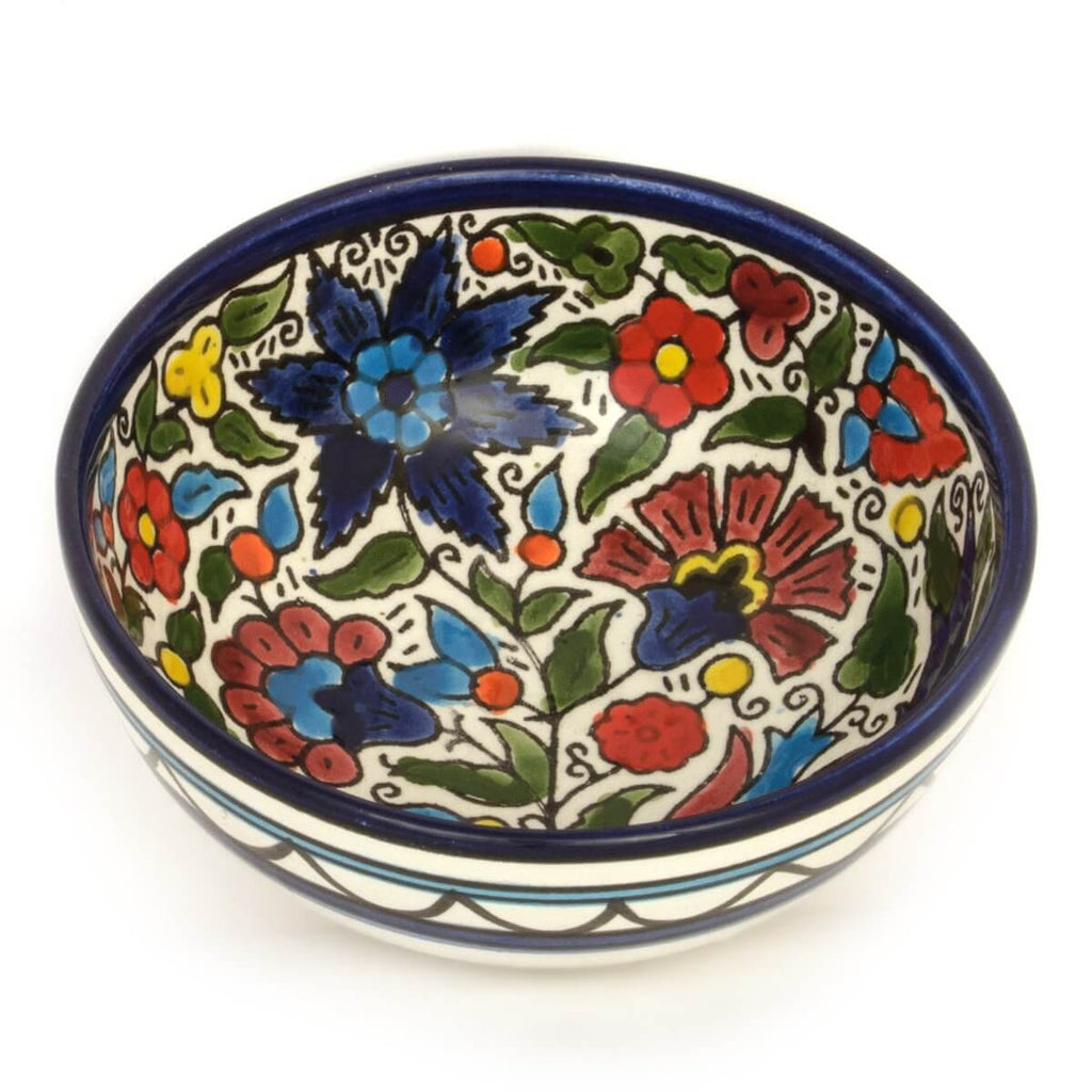 Armenian Ceramic Decorative Bowl 5 inch 12 cm Blue and Red with Flowers