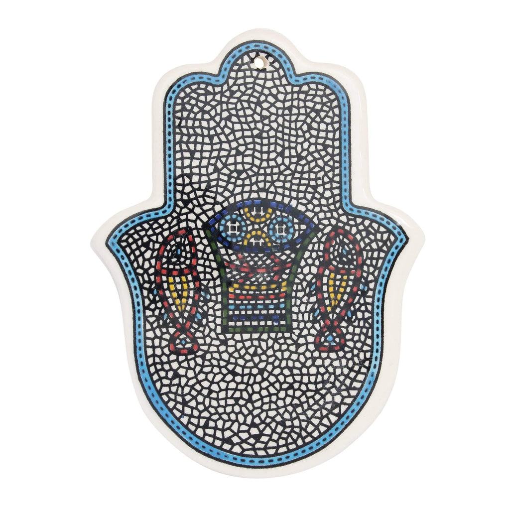 Armenian Ceramic Decorative Hamsa Wall Decor Tabgha (5.31x3.93 inch) Light Blue Border