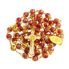 Image of Catholic Rosary Beads Red Crystal Medal Crucifix Prayer Necklace Jerusalem 20,5"