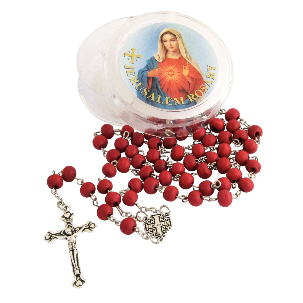 Sandal wood Rosary w/Crucifix Cross, Virgin Mary & Rose Aroma Israel 18,5"