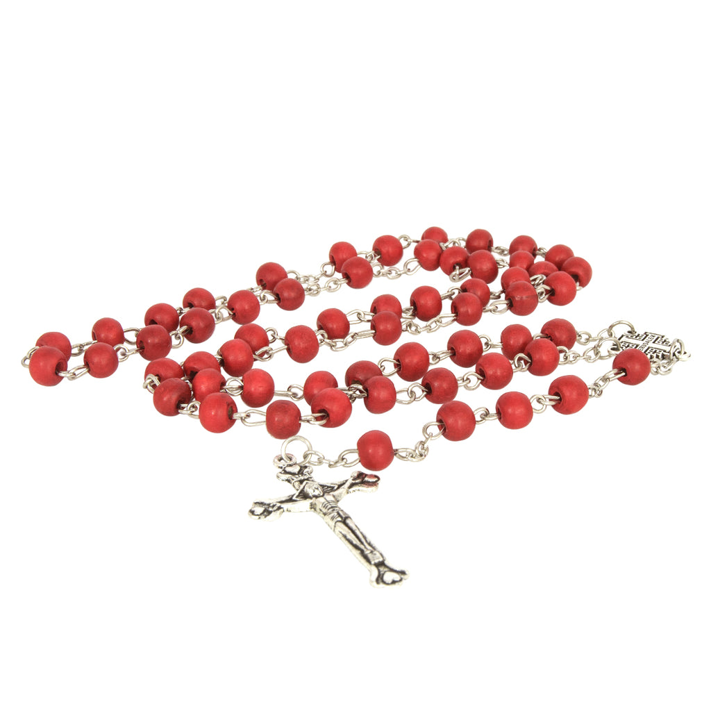 Wooden Rosary w/Crucifix Cross, Virgin Mary & Rose Aroma Israel 18,5"