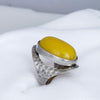 Image of Huge Chinese Yellow Amber Sterling Silver Ring Handmade From Israel