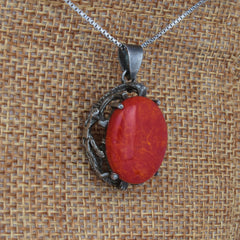 Pendant Inlaid Huge Red Coral Gemstones Sterling Silver Jewelry 1.35