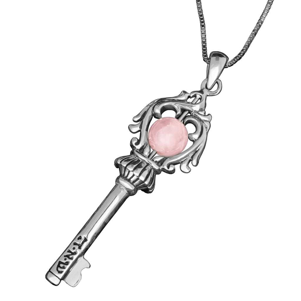 The Key of Soul for Relationship Pendant Amulet Rose Quartz Stone & Silver 925