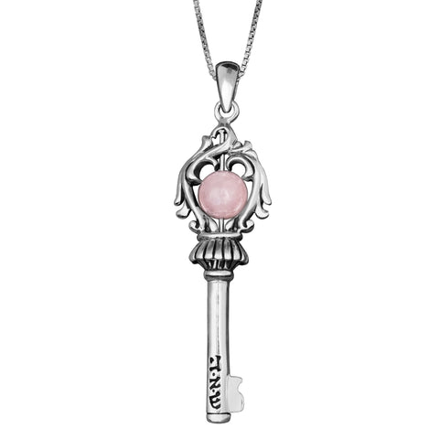 The Key of Soul for Relationship Pendant Amulet Rose Quartz Stone & Silver 925
