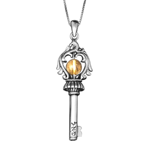 Pendant Key of the Soul Amulet of Wealth Sterling Silver 925, Citrine Gemstone