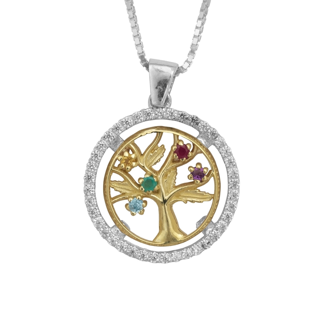 Pendant Tree of Life Multicolor Crystals CZ Silver 925 Gold 9K Jewelry Ø0.81"